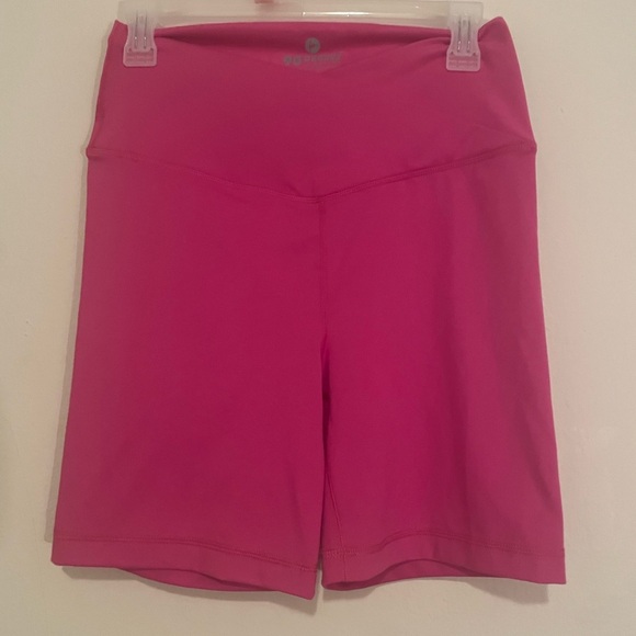90 DEGREE YOGA REFLEX BRIGHT PINK BIKE SHORTS V CUT WAIST HIGH‎ RISE NEW L - Picture 1 of 1